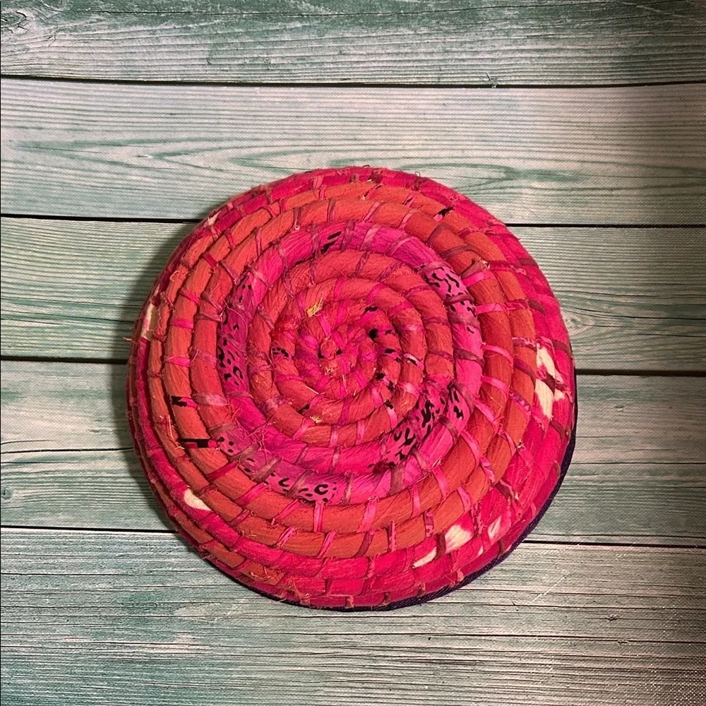 Handwoven Pink and Gold Basket